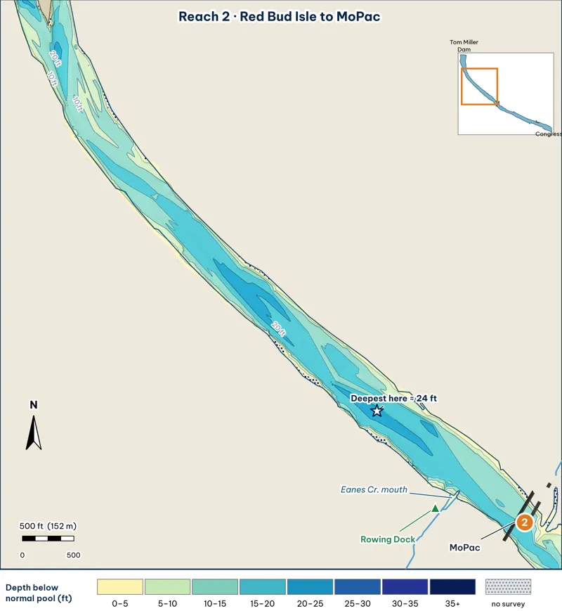 Reach 2 depth map: Red Bud Isle to MoPac