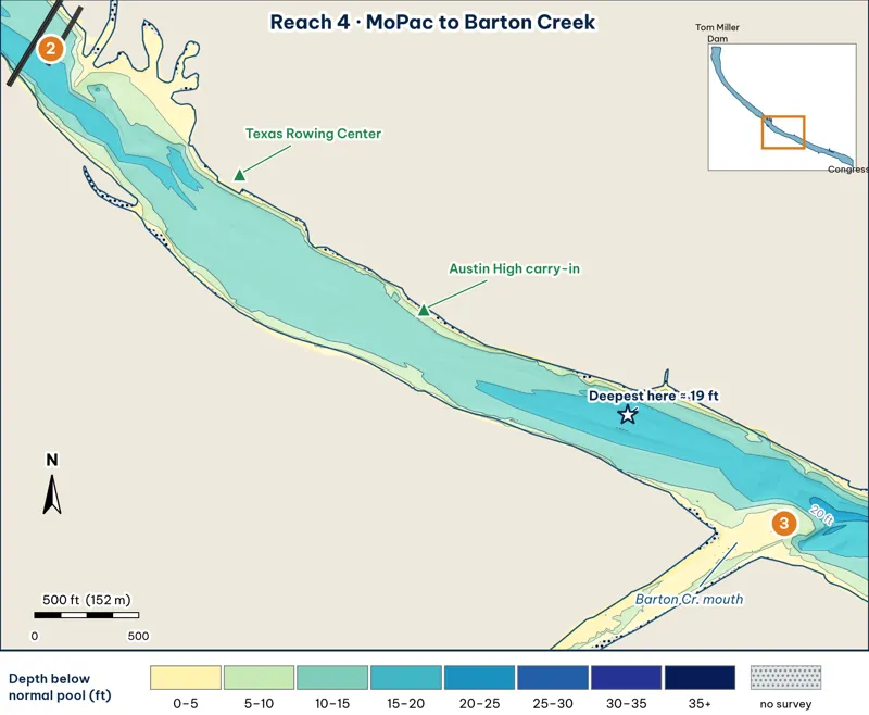 Reach 4 depth map: MoPac to Barton Creek past the Austin High launch